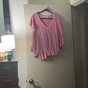 Free People Pink V-Neck Blouse